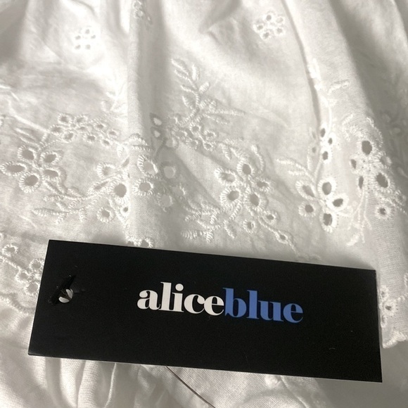 ALICE BLUE WHITE EYELET CREW NECK BUTTON DOWN LONG SLEEVE TOP BLOUSE SIZE LARGE - Picture 10 of 12